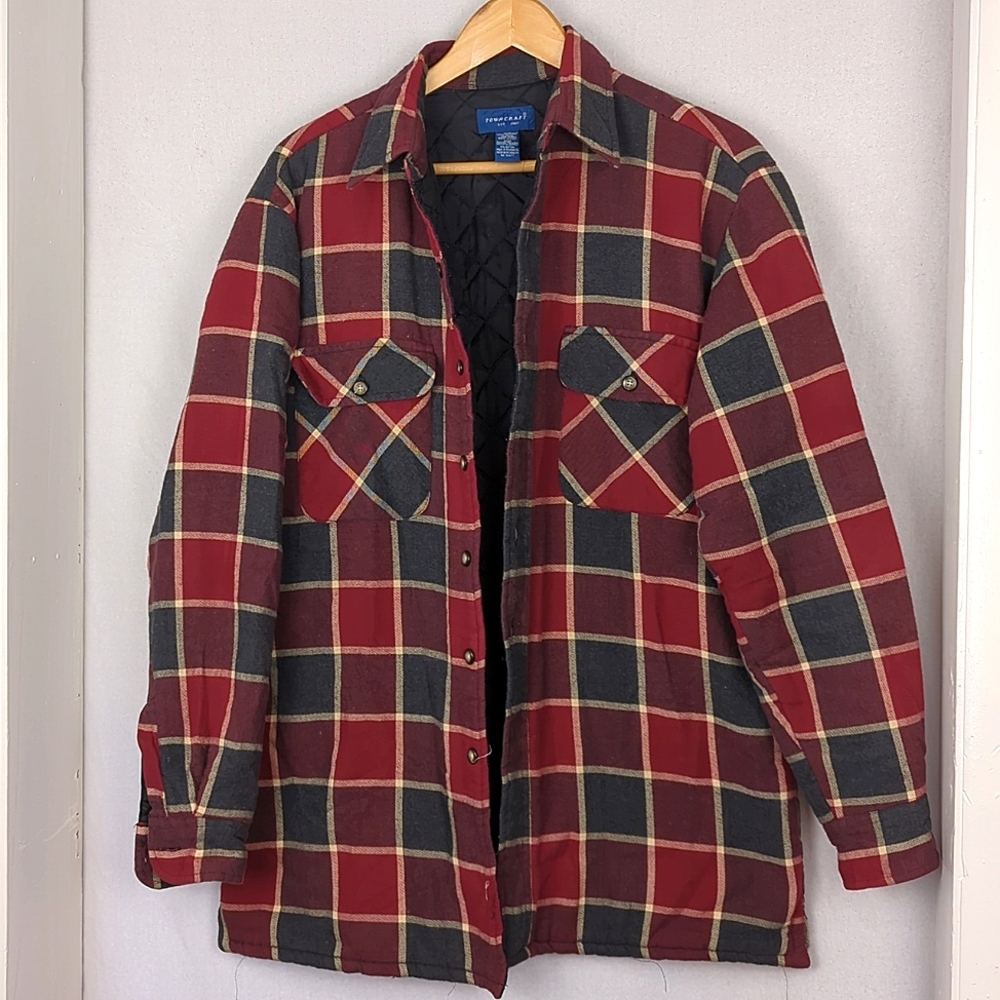 TOWNCRAFT Men's Plaid Check Quilt Lined Flannel Shirt Jacket